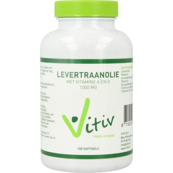 Vitiv Levertraanolie 1000mg vitamine A D (100 Softgels)