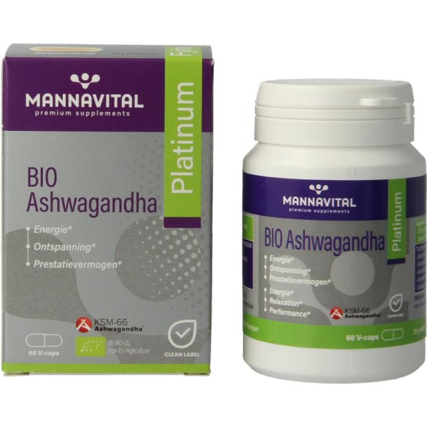 Mannavital Ashwagandha platinum bio (60 Vegetarische capsules)