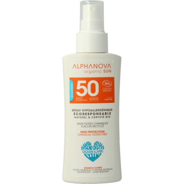 Alphanova Sun Sun spray gevoelige huid SPF50 (90 Gram)