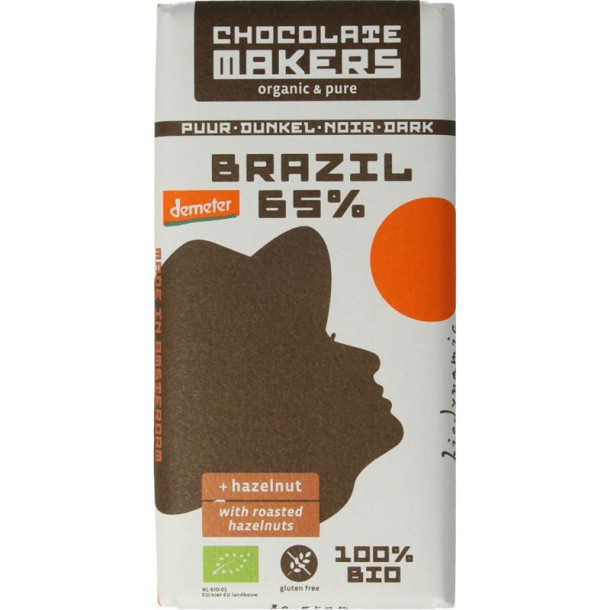 Chocolatemakers Brazil hazelnoot 65% puur demeter bio (80 Gram)