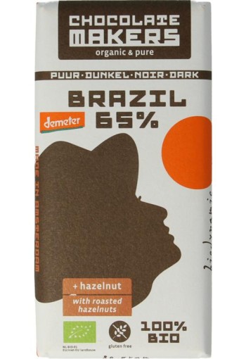 Chocolatemakers Brazil hazelnoot 65% puur demeter bio (80 Gram)