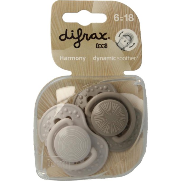 Difrax Fopspeen 6-18 maanden harmony light grey/dark grey (2 Stuks)