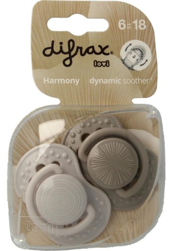 Difrax Fopspeen 6-18 maanden harmony light grey/dark grey (2 Stuks)