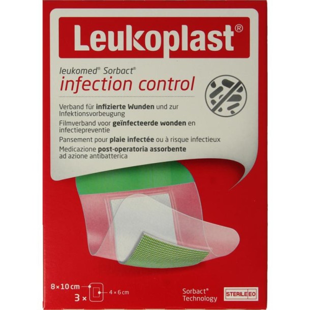 Leukoplast Hechtpleister leukomed sorbact 8 x 10cm (3 Stuks)