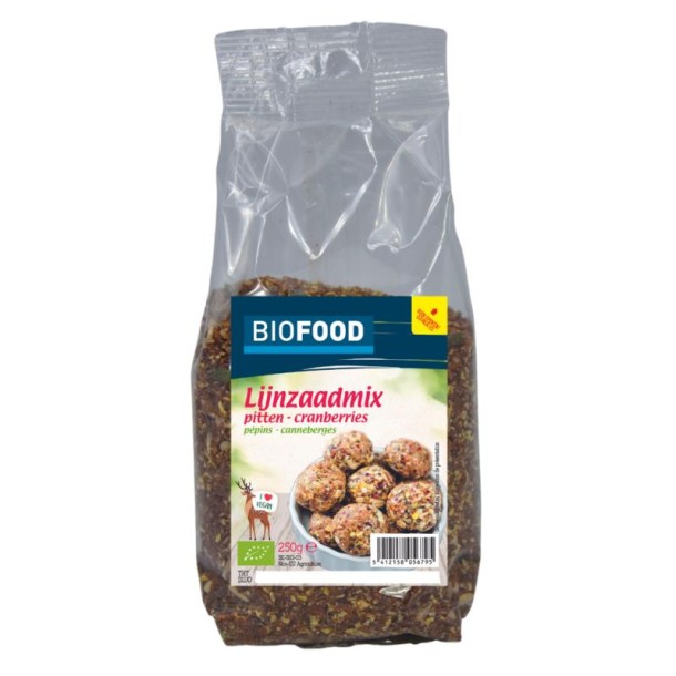 Biofood Lijnzaadmix pitten cranberry bio (250 Gram)