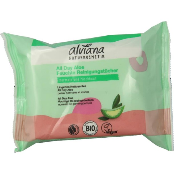 Alviana Reinigingsdoekjes vochtig aloe vera (25 Stuks)