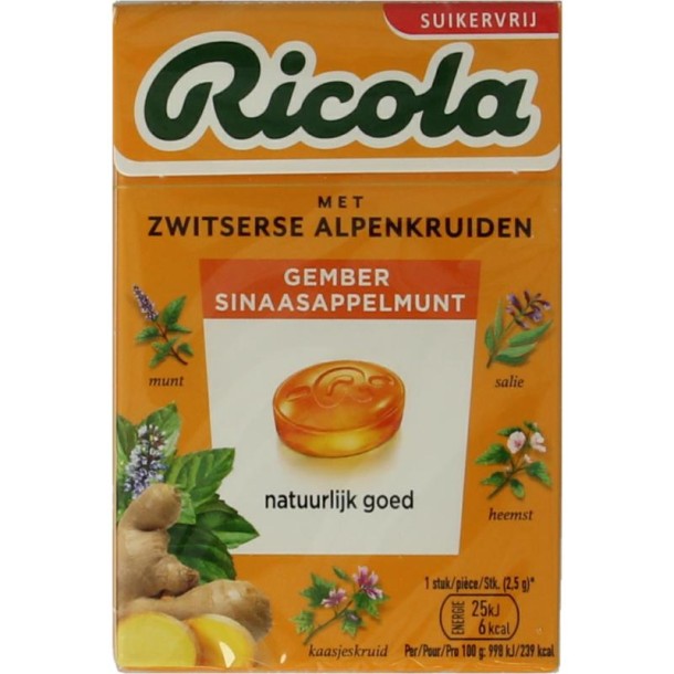 Ricola Gember sinaasappelmunt suikervrij (50 Gram)