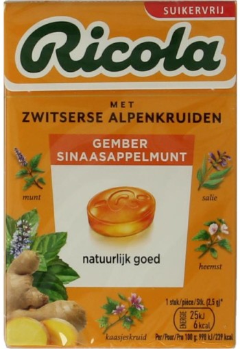 Ricola Gember sinaasappelmunt suikervrij (50 Gram)