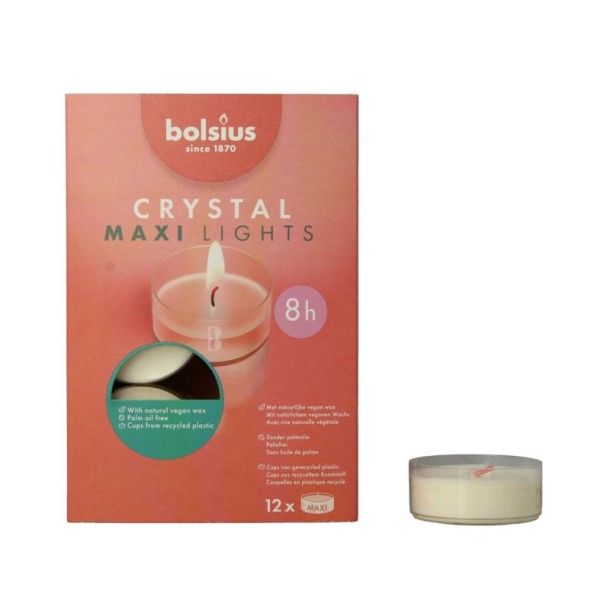 Bolsius Crystal maxi lights 8 uur doos (12 Stuks)