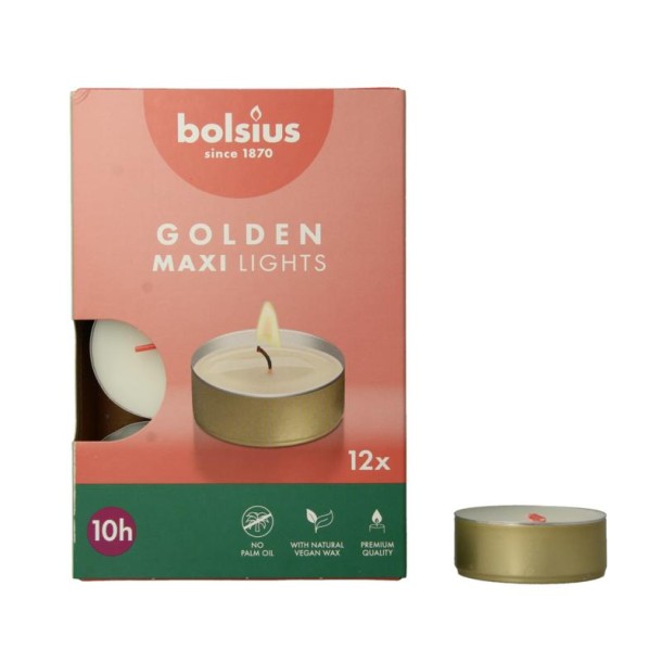 Bolsius Maxi lichten 10uur wit met gouden cup (12 Stuks)