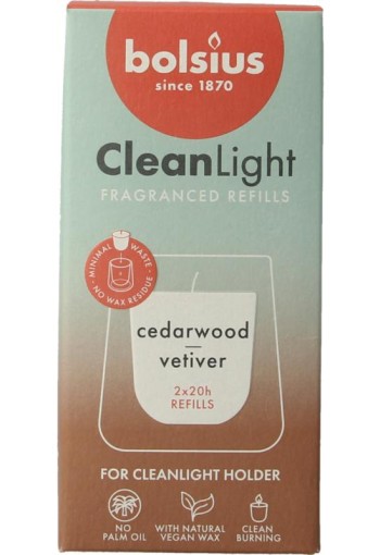 Bolsius Clean Light navulling 2 pack Cedarwood / Vertiver (212 Gram)