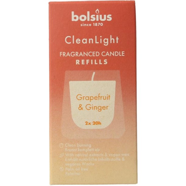 Bolsius Clean Light navulling 2 pack Grapefruit / Ginger (212 Gram)