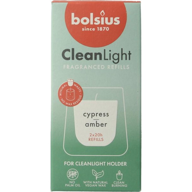 Bolsius Clean Light navulling cypress / Amber (2 Stuks)