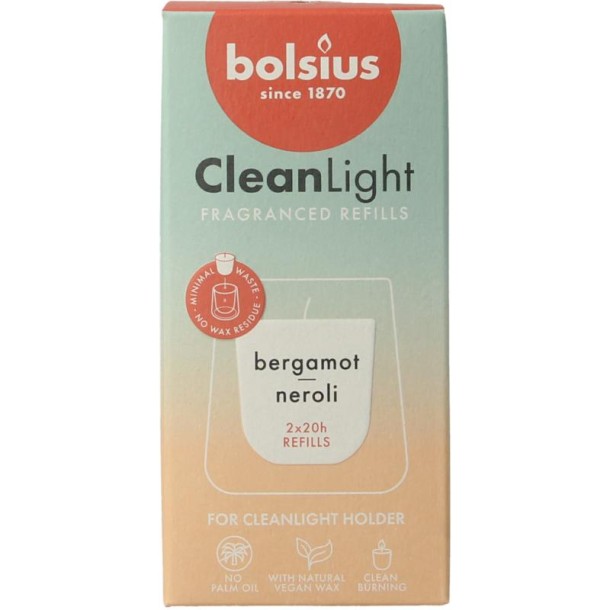 Bolsius Clean Light navulling bergamot & neroli (2 Stuks)