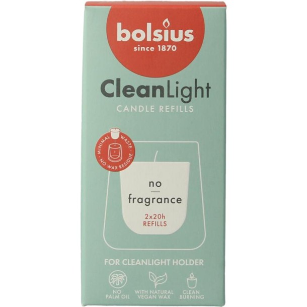 Bolsius Clean Light navulling geurloos (2 Stuks)