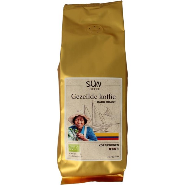 Sun Coffee Gezeilde koffiebonen dark roast bio (250 Gram)