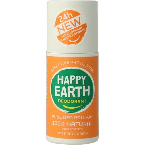 Happy Earth Pure deo roll-on rose petitgrain (75 Milliliter)