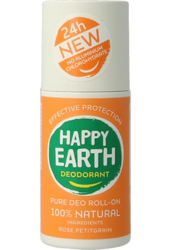 Happy Earth Pure deo roll-on rose petitgrain (75 Milliliter)