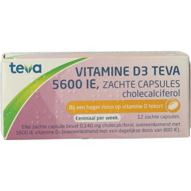 Teva Vitamine D3 5600IE zachte capsules (12 Capsules)