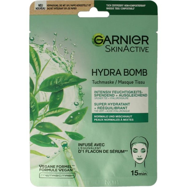 Garnier SkinActive tissuemasker hydra bomb groene thee (1 Stuks)