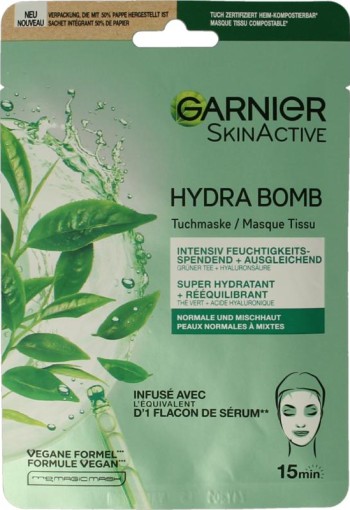 Garnier SkinActive tissuemasker hydra bomb groene thee (1 Stuks)