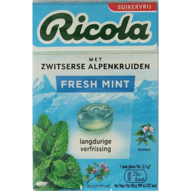 Ricola Fresh mint suikervrij doosje (50 Gram)