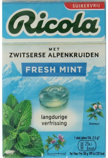 Ricola Fresh mint suikervrij doosje (50 Gram)