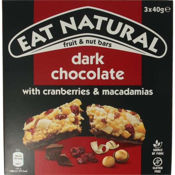 Eat Natural Pure chocolate cranberry macadamia 3 x 40 gram (120 Gram)