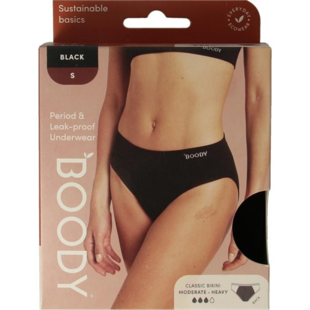 Boody Menstruatieondergoed bikinislip zwart norm/hevig S (1 Stuks)