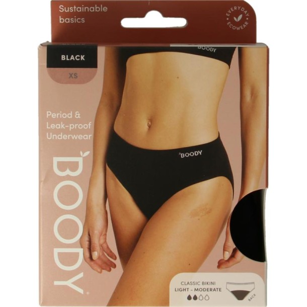 Boody Menstruatieondergoed bikinislip zwart lich/norm XS (1 Stuks)