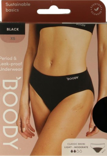 Boody Menstruatieondergoed bikinislip zwart lich/norm XS (1 Stuks)