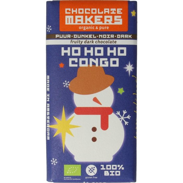 Chocolatemakers Kerstreep ho ho ho Congo 68% puur (80 Gram)