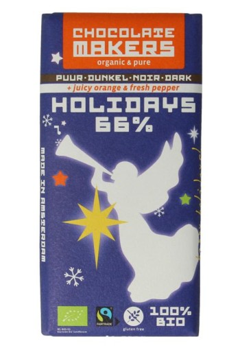 Chocolatemakers Holiday bar 65% met sinaasappel-kruidnagel bio (85 Gram)