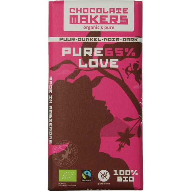 Chocolatemakers Pure love reep 65% puur fairtrade bio (80 Gram)