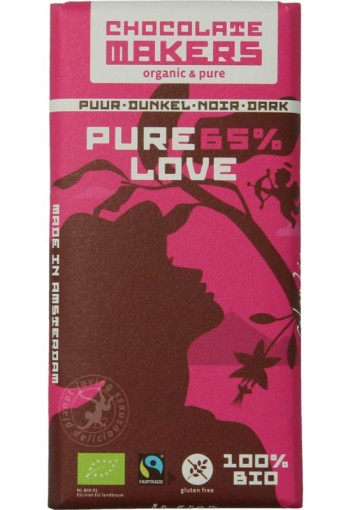 Chocolatemakers Pure love reep 65% puur fairtrade bio (80 Gram)