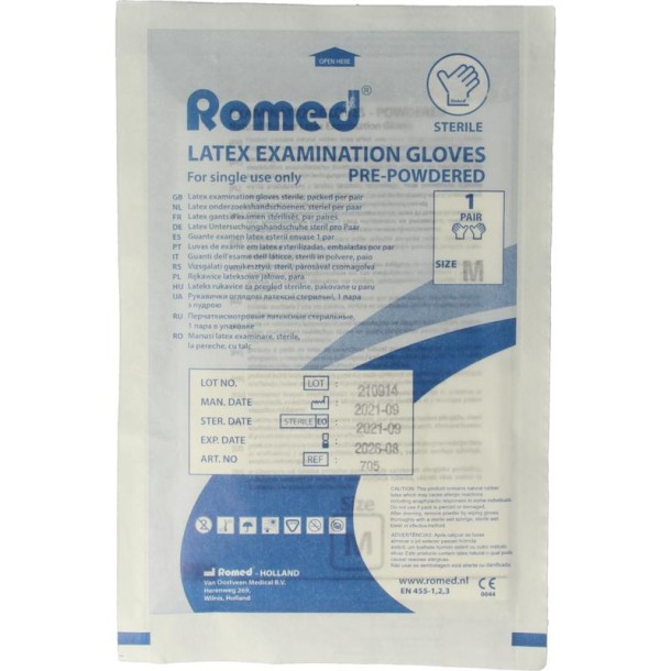 Romed Latex handschoen steriel M (2 Stuks)