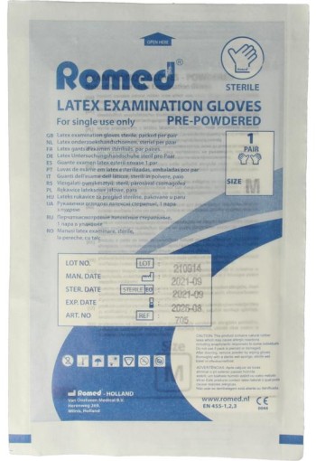 Romed Latex handschoen steriel M (2 Stuks)