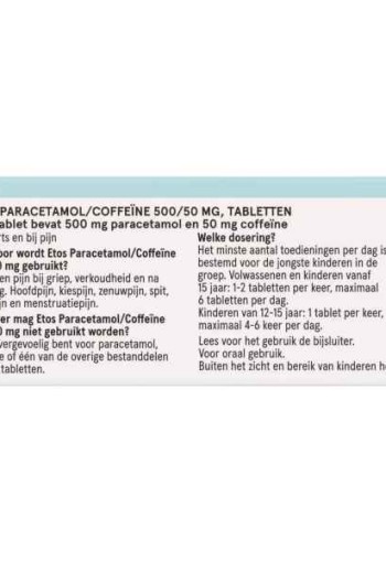 Etos Paracetamol/Coffeïne 500/50 mg 20 stuks