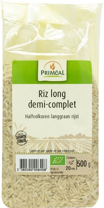 Primeal Halfvolkoren langgraan rijst bio (500 Gram)