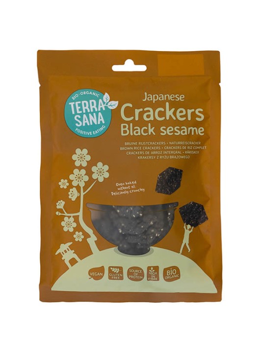 Terrasana Japanse bruine rijstcrackers zwarte sesam bio (60 Gram)