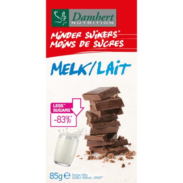 Damhert Chocoladetablet melk minder suikers (102 Gram)