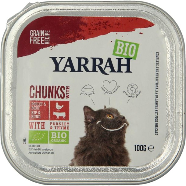 Yarrah Kattenvoer chunks met kip en rund bio (100 Gram)